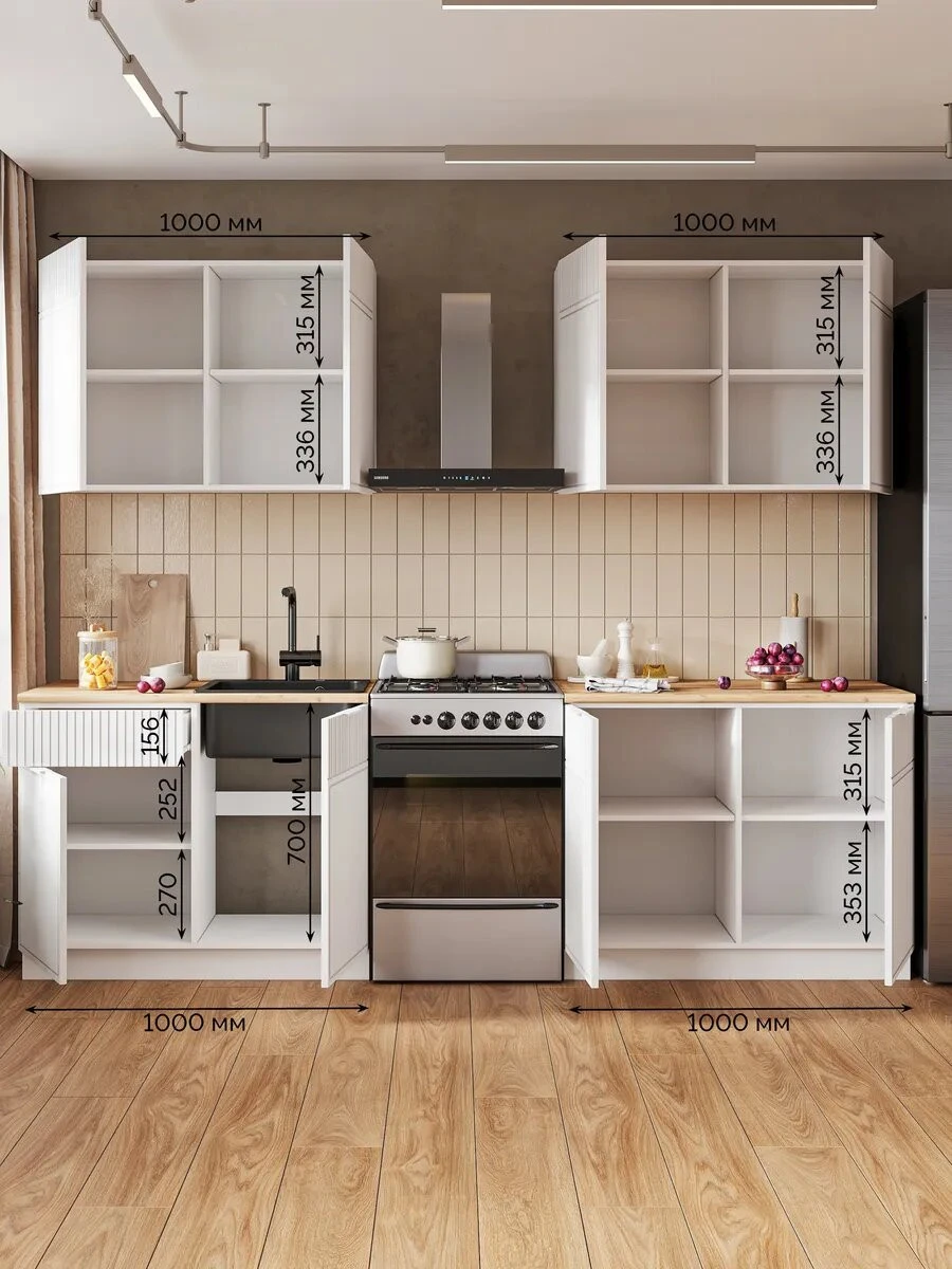 Кухонный гарнитур Стендмебель "Оливия", МДФ, 2 метра, белый, столешница в комплекте