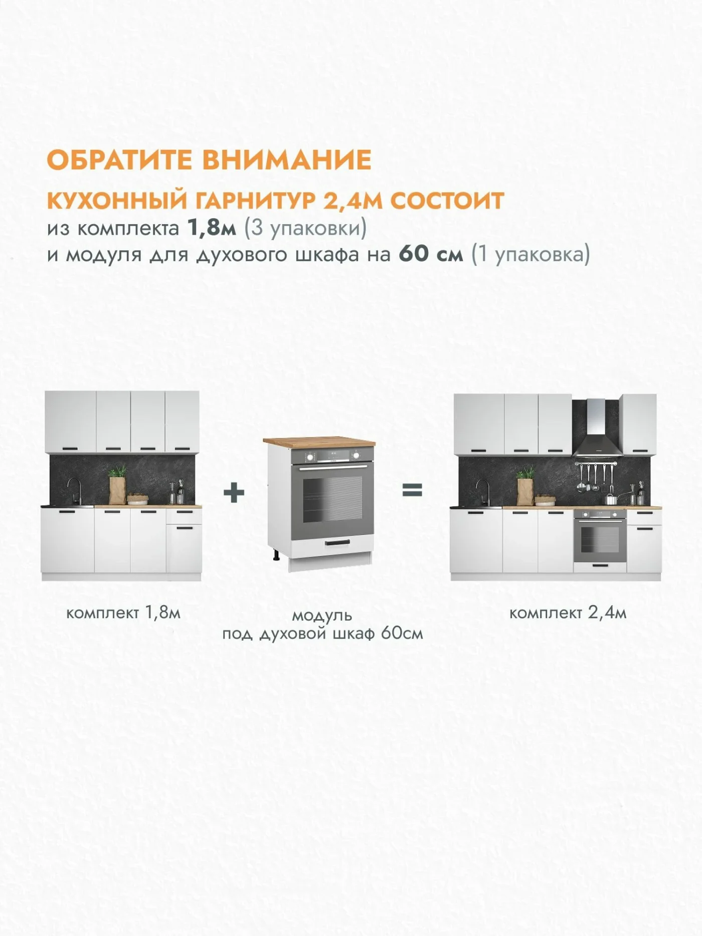Кухонный гарнитур 2,4 модульный, кухня со столешницей, белый Ника Нео